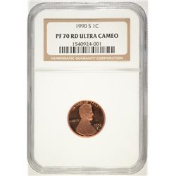 1990-S LINCOLN CENT, NGC PROOF 70 RED! ULTRA CAMEO!  RARE! POPULATION OF ONLY 7!