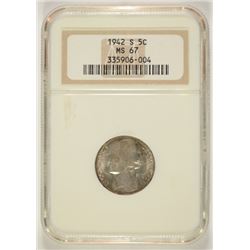 1942-S JEFFERSON NICKEL, NGC MS-67