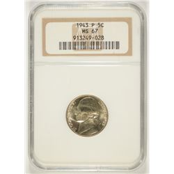 1943P JEFFERSON NICKEL, NGC MS-67