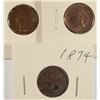 Image 1 : INDIAN CENTS: 1874 AG, 1882 AU SPOTS, 1904 AU CLEANED