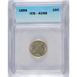 1899 BARBER DIME, ICG AU-58