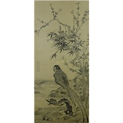 Chinese Ink Painting of Bird Wang Ruoshui Mark