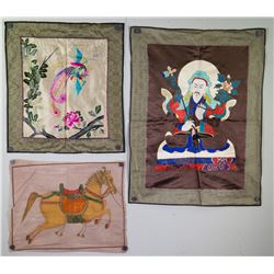 3 Pieces of Silk Embroidery and Paintings