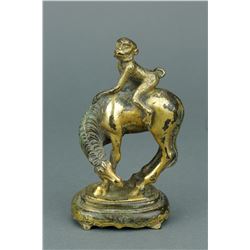 Chinese Gilt Bronze Monkey on Horse w/ Stand