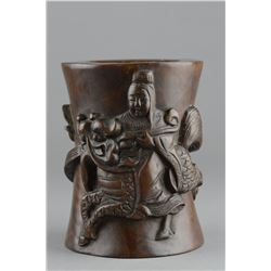 Chinese Qing Period Rosewood Brushpot Chilong