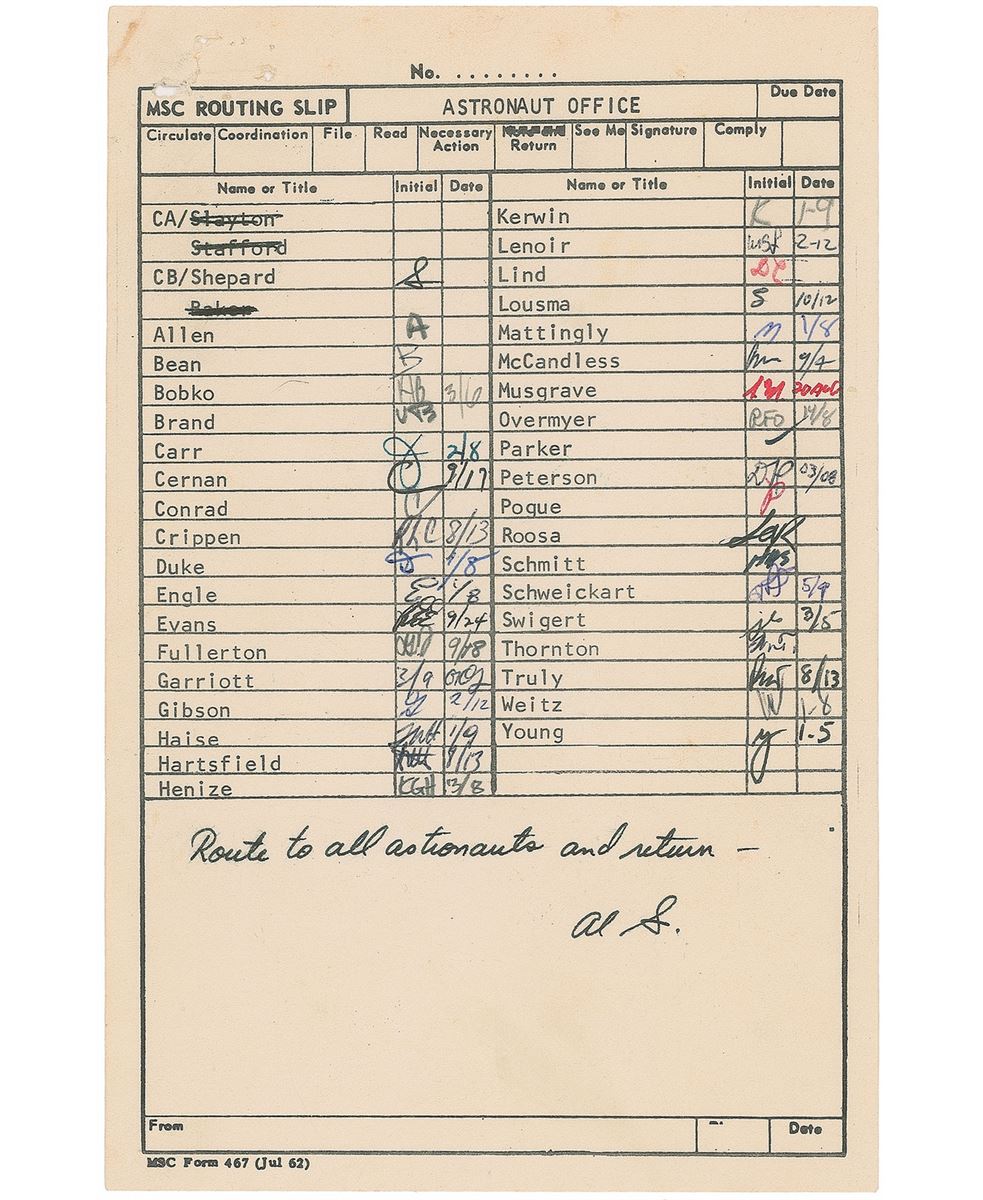 Mercury Astronaut Signed MSC Routing Slip