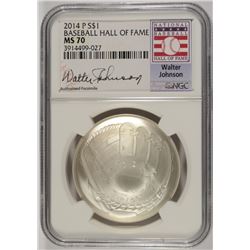 2014 BASEBALL HALL OF FAME COMMEM SILVER DOLLAR NGC MS-70  WALTER JOHNSON LABEL