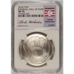 2014 BASEBALL HALL OF FAME COMMEM SILVER DOLLAR NGC MS-70  CHRISTY MATHEWSON