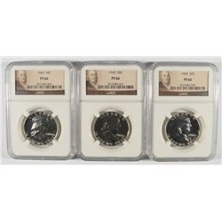 LOT OF ( 3 ) 1960 FRANKLIN HALF DOLLAR, NGC PROOF-66