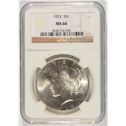1923 PEACE SILVER DOLLAR, NGC MS-66 TOUGH!  NICE COIN!