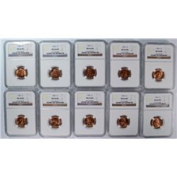 LOT OF (10) 1940 LINCOLN CENTS NGC MS 66 RD