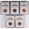 1950-D, 51-D, 52-D, 54-S, 55-S LINCOLN CENTS, ALL NGC MS 66 RD