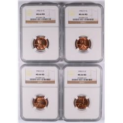 (4) 1952-D LINCOLN CENTS NGC MS-66 RD
