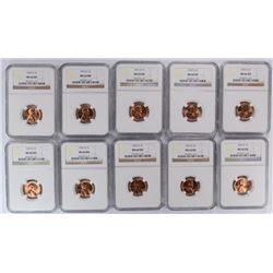 LOT OF (10) 1957-D LINCOLN CENTS NGC MS-66 RD