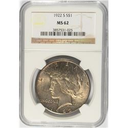 1922-S PEACE DOLLAR NGC MS-62  NICELY TONED