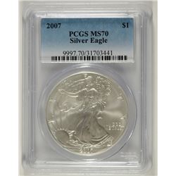 2007 AMERICAN SILVER EAGLE, PCGS MS-70 PERFECT!