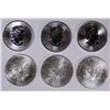 Image 2 : LOT OF 6: 3- 2015 CANADIAN 1 OZ SILVER MAPLE LEAF & 3-2015 SILVER AMERICAN EAGLE