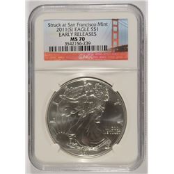 2011 (S) AMERICAN SILVER EAGLE EARLY RELEASES, NGC MS-70!