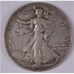 1938-D WALKING LIBERTY HALF DOLLAR, VF-30