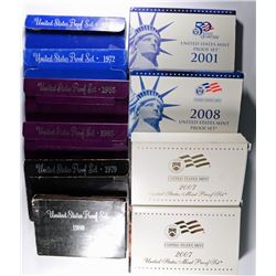 U.S. Pf. SET LOT: 2001, 2-2007, 2008, 1970 79, 80, 2-85 & 1972, BOXES/COA