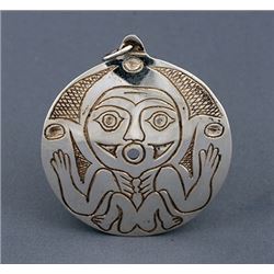 Northwest Coast Silver Pendant with Spindle Whorl Design by Joe Becker 1 7/16" W.  Good Condition
