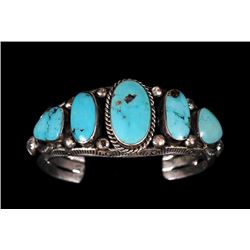 Navajo Silver and Turquoise Bracelet Stamped RC 6 1/4" L. 1" W. 1 1/4" W. Gap  Good Condition