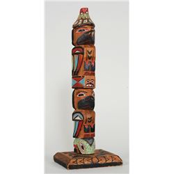 Ditidaht Totem Carved with Three Figures Signed Rita  16 Years Old 13 3/8" H.   Good Condition