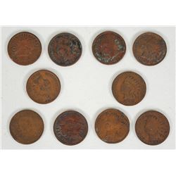 Ten U.S. Indian Head Pennies Dated 1887 - 1907  Condition Varies