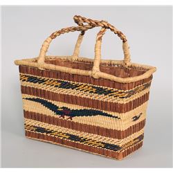 Large Nuu-chah-nulth Basket, Whale and Eagle Design 14" W. 8 1/2" H.  Good Condition