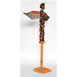Kwakwaka'wakw Talking Stick Carved with Thunderbird and Welcome Bear Holding a Fish by Jimmy Joseph,