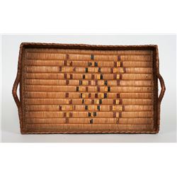 Salish Handled Basketry Tray with Diamond Design 16"x 21"  Good Condition