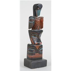 Tlingit Totem Carved with Three Figures 13" H. 4" W. Base  Good Condition