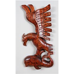Eagle and Whale Carving by Frank Paige 24" H. 11" W.  Good Condition