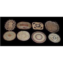 Eight Nuu-chah-nulth Basketry Mats 6" W. - 8 1/2" W.  Various Conditions