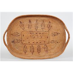 Large Salish Handled Basketry Tray 25" L. 17 1/2" W.  Fair Condition