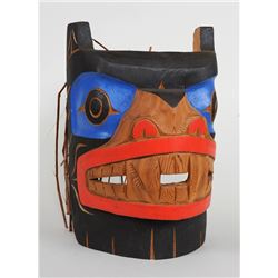 Coast Salish Grizzly Bear Mask with Cedar Bark Hair Carved by Darren Yelton 17" H. 12" W.  Good Cond