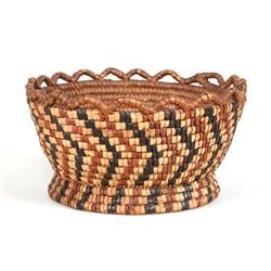Lillooet Fully Imbricated Basket with Crenulated Rim 7" D. 4" H.  Good Condition