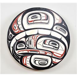 Tsimshian Drum with Painted Design by Phil Gray 20" D.  Good Condition