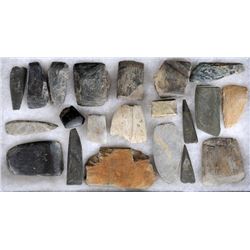 21 Stone Tools Including Hardstone Adze, Scrapers and Arrowheads 1" L. - 4" L.