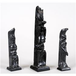 Three Argillite Totems by Capt. Andy Brown 1951 4 1/2" H. - 7" H.  As Is