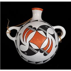 Acoma Pottery Canteen with Rainbird Design 7" W. 5 1/2" H. Good Condition