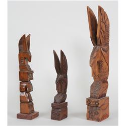 Three Nuu-chah-nulth Totems; One Carved Jimmy John 13 3/4" H. and Two by Chris John 18" H. and 11 1/