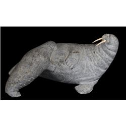 Inuit Mother and Baby Walrus Carved by Joanasi Naluiyuk (B. 1917 - ) Community of Salluit E9-1155  9