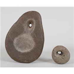 Two Stone Net Weights 9" L. 6 1/2" W. and 3 1/2" L. 3 1/4" W.