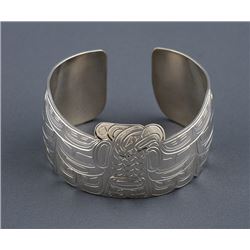 Northwest Coast Silver Bracelet with Incised Thunderbird Design by William Cook