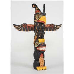 Northwest Coast Totem Carved with Thunderbird, Bear and Watchman 13 3/4" H. 11 1/2" W.  Good Conditi