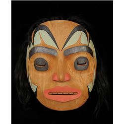 Female Moon Mask by George Pennier - Chehalis, B.C.  15 3/4" H. 13" W.  Good Condition with Small Im