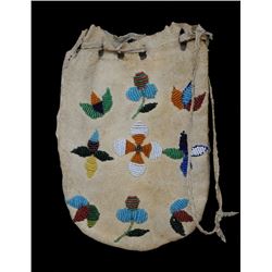 Athapaskan Beaded Tobacco Bag with Floral Design on Both Sides 6" L. 4 3/8" W.  Good Condition with 