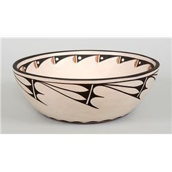 Zia Pottery Bowl with Cloud and Feather Design by Eusebia Shije 10" D. 3 1/2" H.  Good Condition