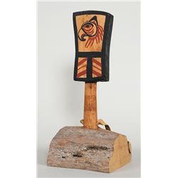 Simon Charlie Carved Copper Shaped Rattle on Stand 14" H. 6" W.  Good Condition